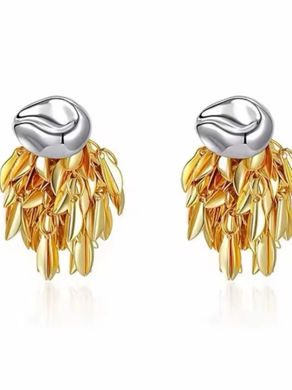 Gold and Silver Leaf Cluster Drop Earrings - Picture 5 of 11